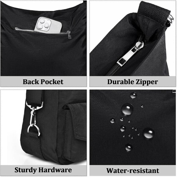 Multipurpose Hobo Purse for Women with Antitheft RFID, Waterproof Nylon Crossbod - Picture 5 of 6